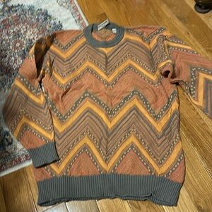Vintage Gray, pink, and orange chevron pattern sweater